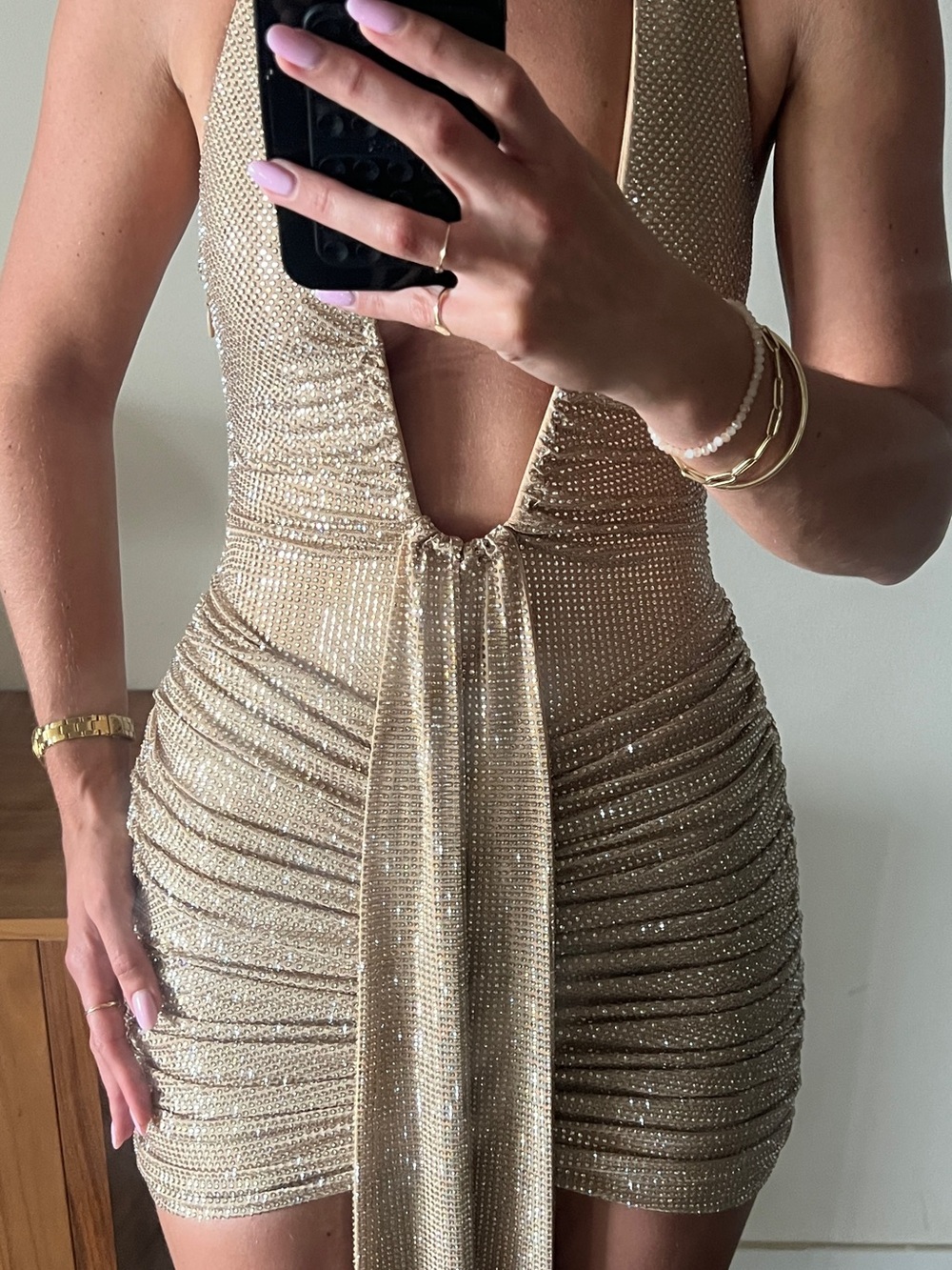 Baby Boo Rosetta Mini Dress Gold Sparkle S - Picture 5 of 8